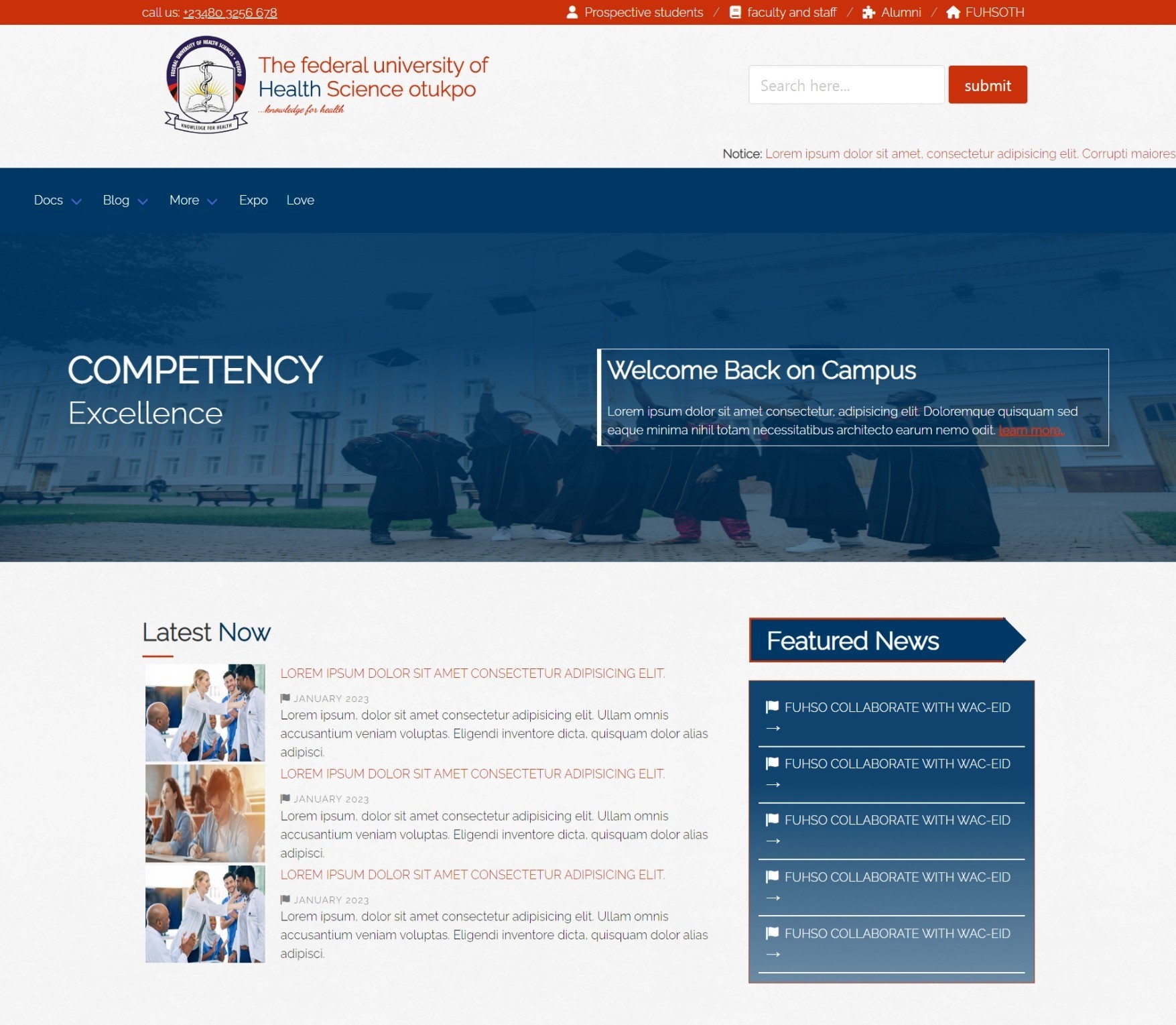 university web ite landing page